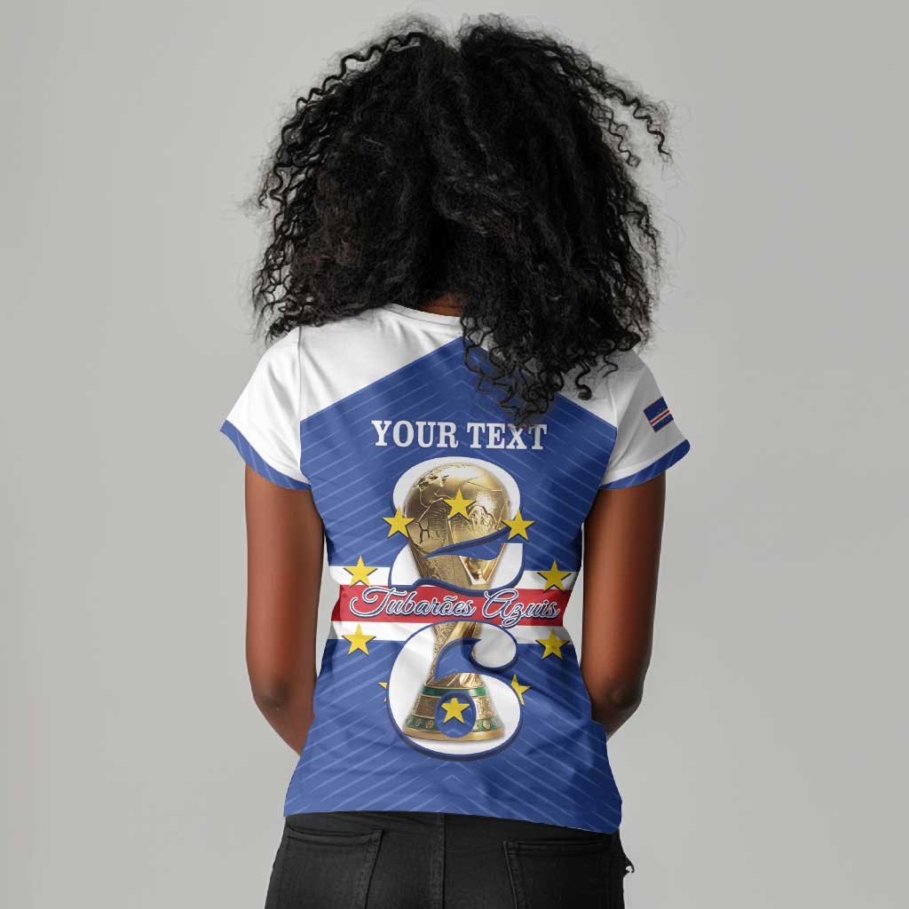 Personalized Afro Cape Verde Football Women V-Neck T-Shirt 2026 Tubaroes Azuis First-ever World Cup LT14
