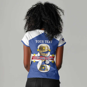 Personalized Afro Cape Verde Football Women V-Neck T-Shirt 2026 Tubaroes Azuis First-ever World Cup LT14