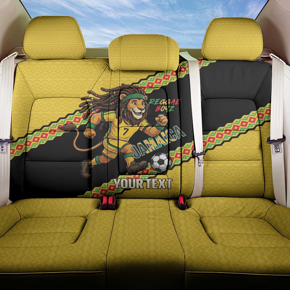 Jamaica 2026 Football Custom Back Car Seat Cover Go Reggae Boyz Rasta Lion Sporty