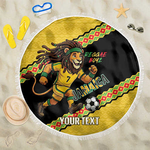 Jamaica 2026 Football Custom Beach Blanket Go Reggae Boyz Rasta Lion Sporty