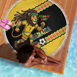 Jamaica 2026 Football Custom Beach Blanket Go Reggae Boyz Rasta Lion Sporty