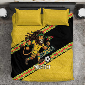 Jamaica 2026 Football Custom Bedding Set Go Reggae Boyz Rasta Lion Sporty