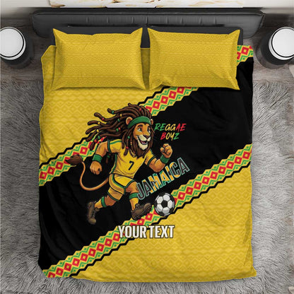 Jamaica 2026 Football Custom Bedding Set Go Reggae Boyz Rasta Lion Sporty