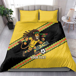 Jamaica 2026 Football Custom Bedding Set Go Reggae Boyz Rasta Lion Sporty
