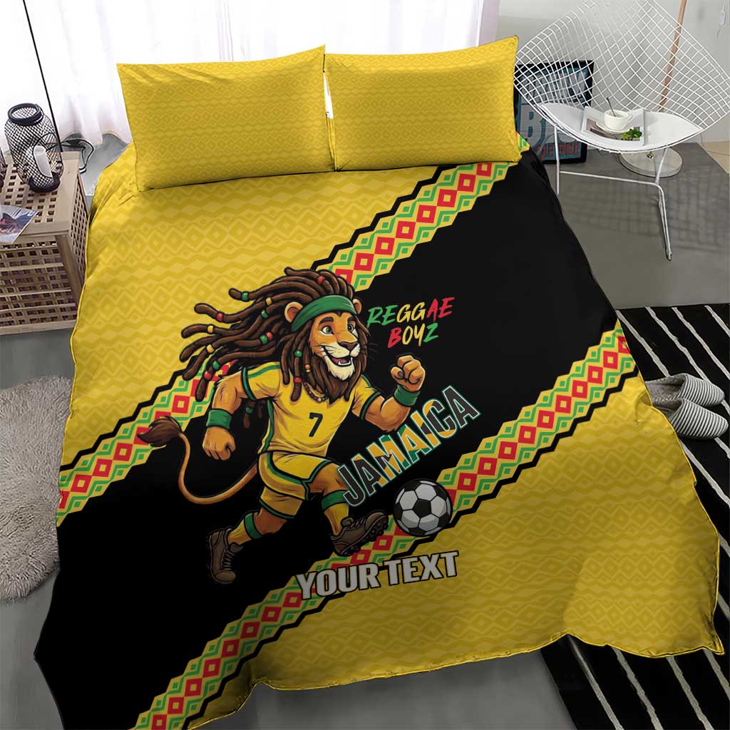 Jamaica 2026 Football Custom Bedding Set Go Reggae Boyz Rasta Lion Sporty