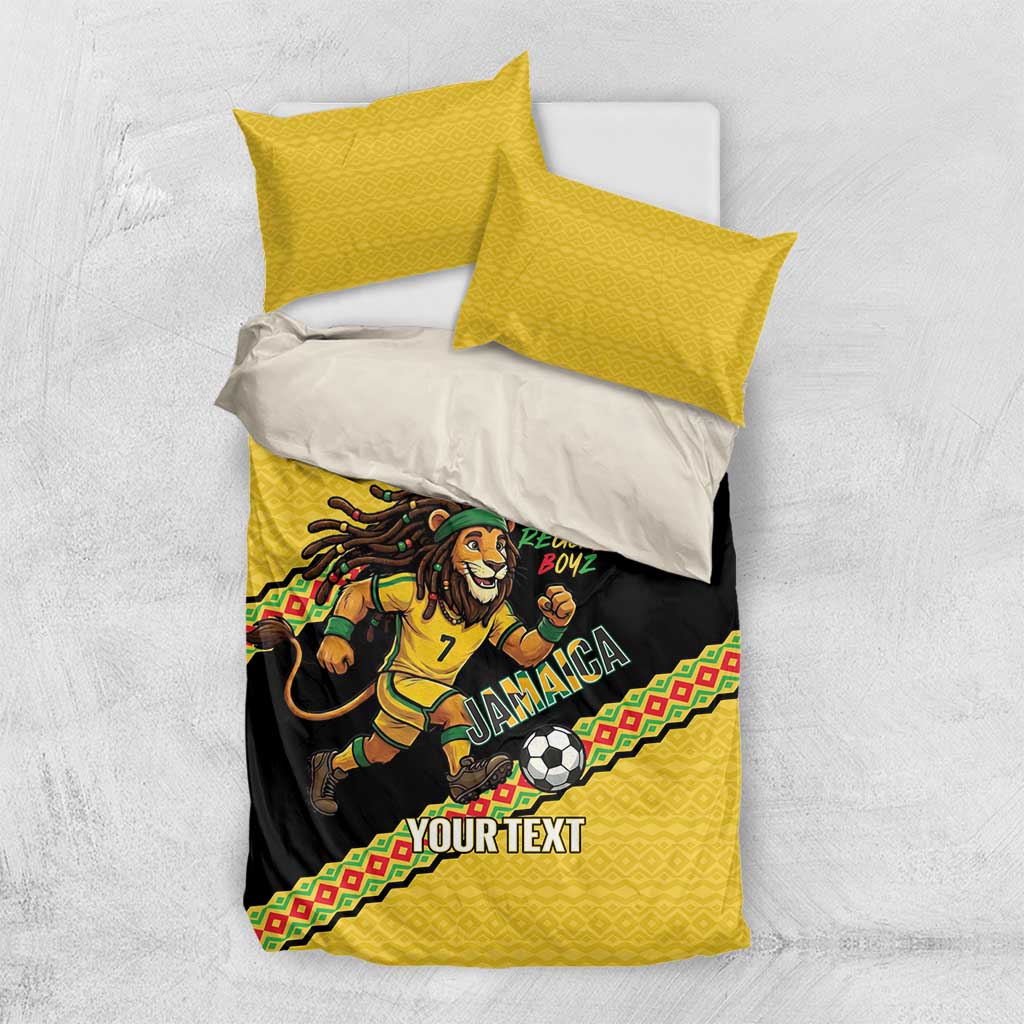 Jamaica 2026 Football Custom Bedding Set Go Reggae Boyz Rasta Lion Sporty