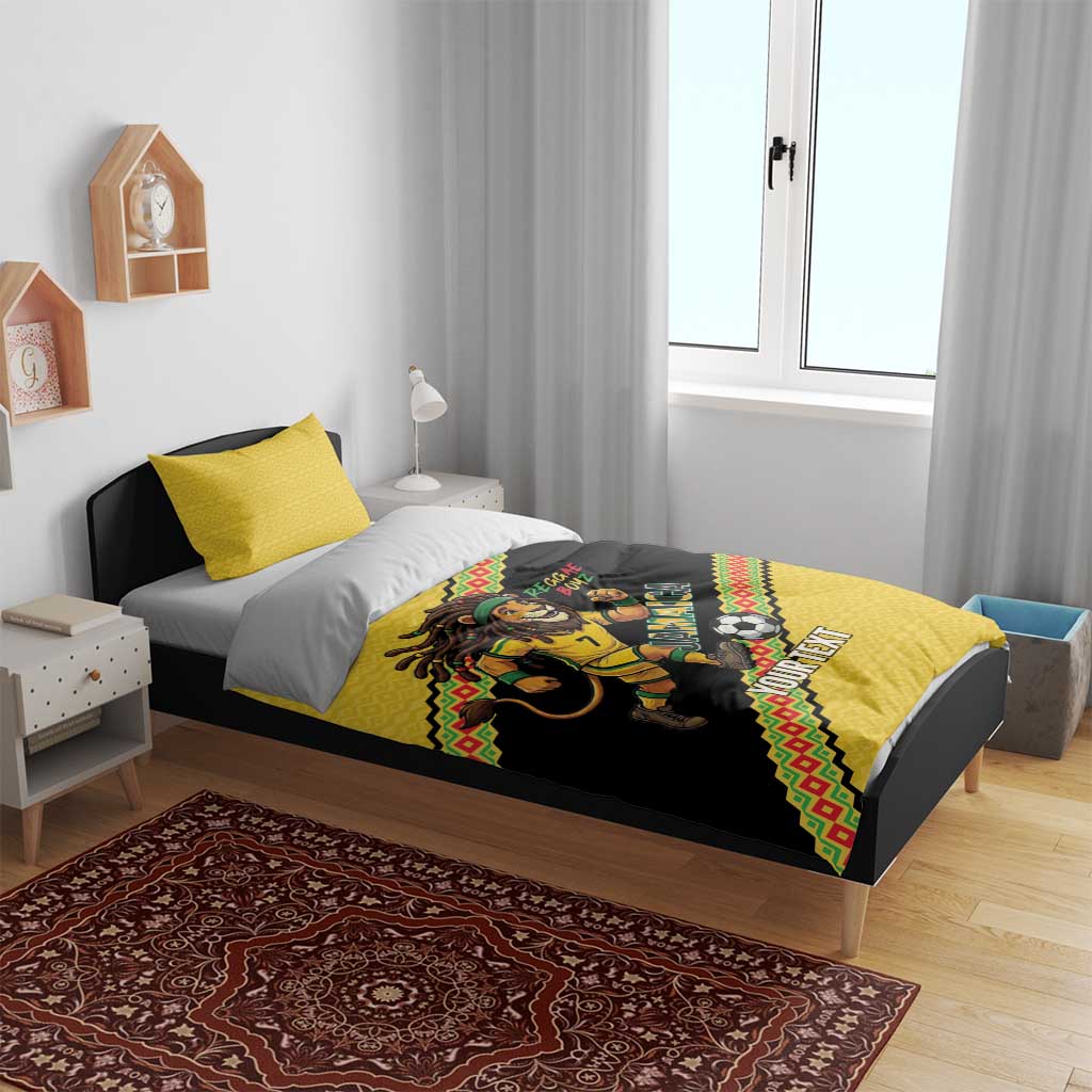 Jamaica 2026 Football Custom Bedding Set Go Reggae Boyz Rasta Lion Sporty