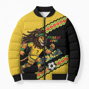 Jamaica 2026 Football Custom Bomber Puffer Jacket Go Reggae Boyz Rasta Lion Sporty