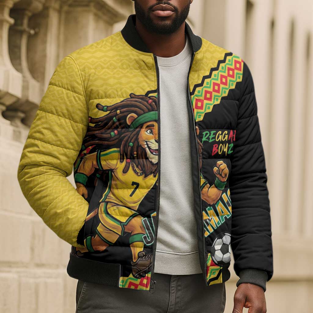 Jamaica 2026 Football Custom Bomber Puffer Jacket Go Reggae Boyz Rasta Lion Sporty