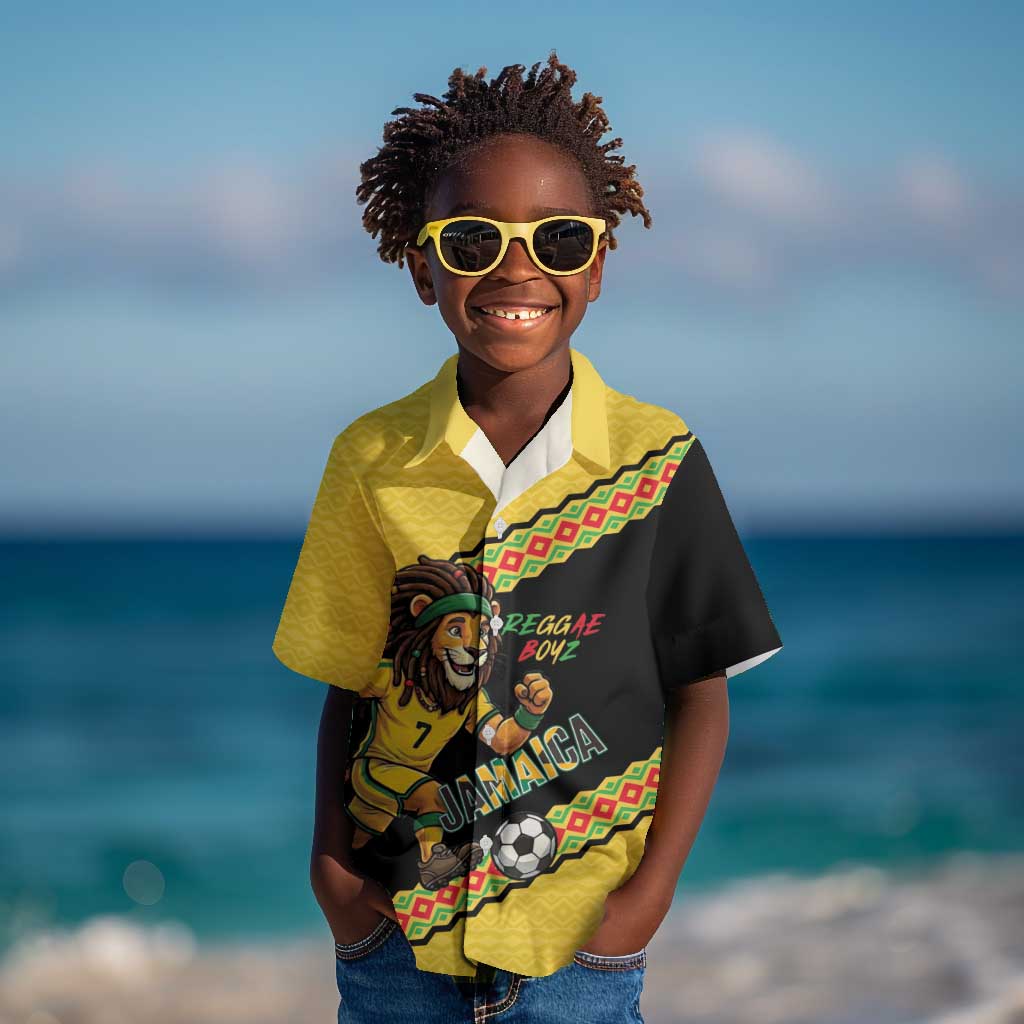 Jamaica 2026 Football Custom Kid Hawaiian Shirt Go Reggae Boyz Rasta Lion Sporty