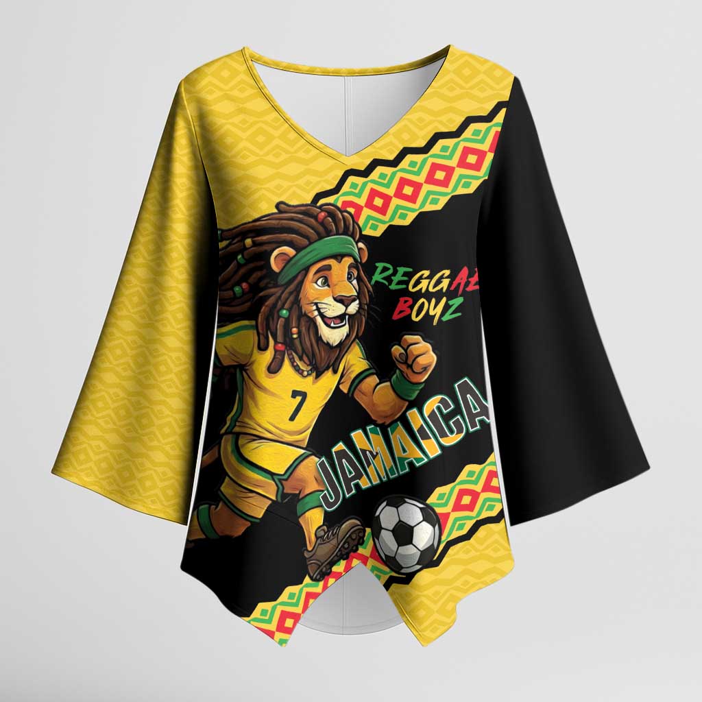 Jamaica 2026 Football Custom Kimono Sleeve Blouse Go Reggae Boyz Rasta Lion Sporty