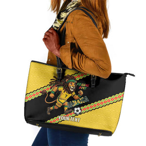 Jamaica 2026 Football Custom Leather Tote Bag Go Reggae Boyz Rasta Lion Sporty