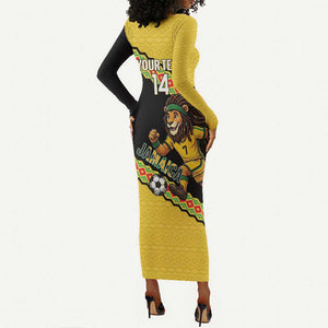 Jamaica 2026 Football Custom Long Sleeve Bodycon Dress Go Reggae Boyz Rasta Lion Sporty