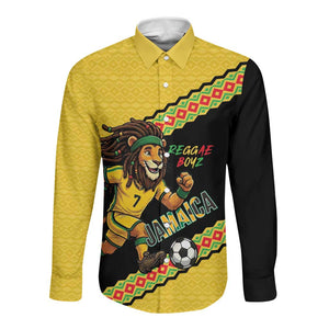 Jamaica 2026 Football Custom Long Sleeve Button Shirt Go Reggae Boyz Rasta Lion Sporty
