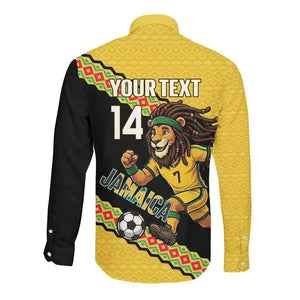 Jamaica 2026 Football Custom Long Sleeve Button Shirt Go Reggae Boyz Rasta Lion Sporty