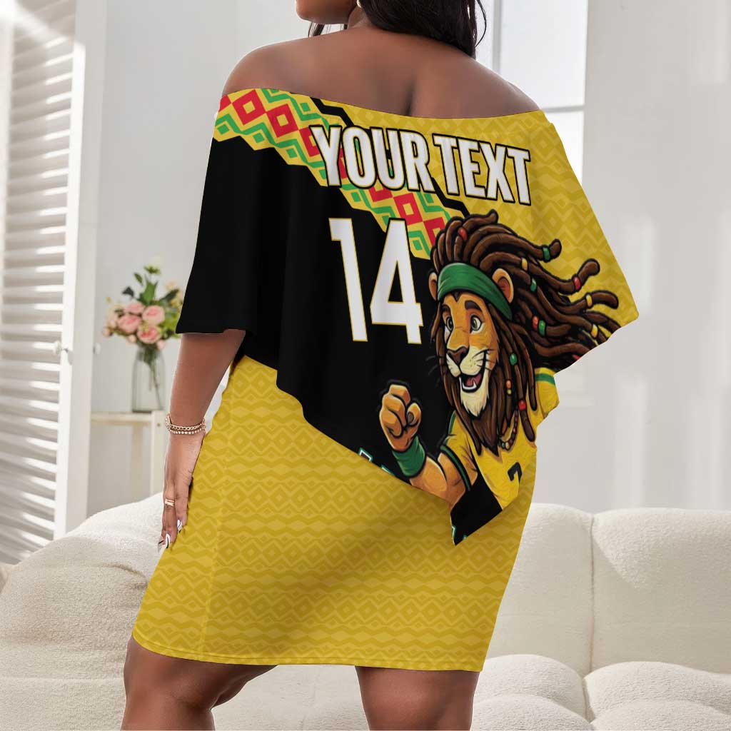 Jamaica 2026 Football Custom Off Shoulder Short Dress Go Reggae Boyz Rasta Lion Sporty