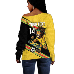 Jamaica 2026 Football Custom Off Shoulder Sweater Go Reggae Boyz Rasta Lion Sporty