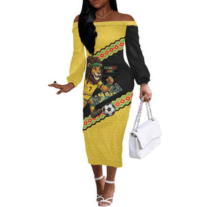 Jamaica 2026 Football Custom Off The Shoulder Long Sleeve Dress Go Reggae Boyz Rasta Lion Sporty