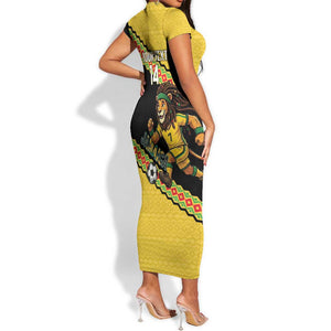 Jamaica 2026 Football Custom Short Sleeve Bodycon Dress Go Reggae Boyz Rasta Lion Sporty