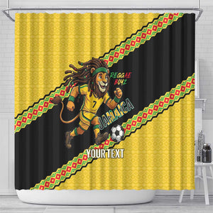 Jamaica 2026 Football Custom Shower Curtain Go Reggae Boyz Rasta Lion Sporty