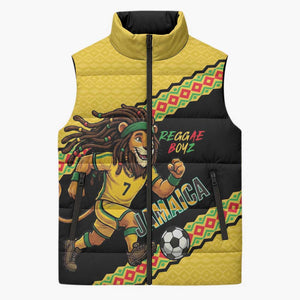 Jamaica 2026 Football Custom Sleeveless Puffer Jacket Go Reggae Boyz Rasta Lion Sporty
