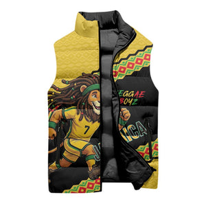 Jamaica 2026 Football Custom Sleeveless Puffer Jacket Go Reggae Boyz Rasta Lion Sporty