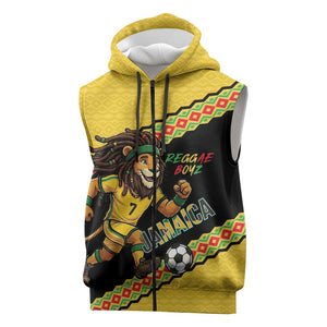 Jamaica 2026 Football Custom Sleeveless Zip Hoodie Go Reggae Boyz Rasta Lion Sporty