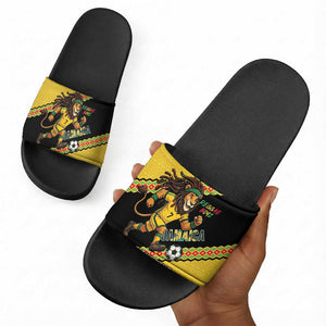 Jamaica 2026 Football Custom Slide Sandals Go Reggae Boyz Rasta Lion Sporty