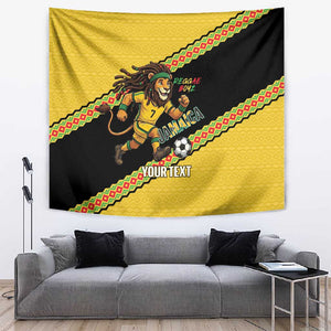 Jamaica 2026 Football Custom Tapestry Go Reggae Boyz Rasta Lion Sporty