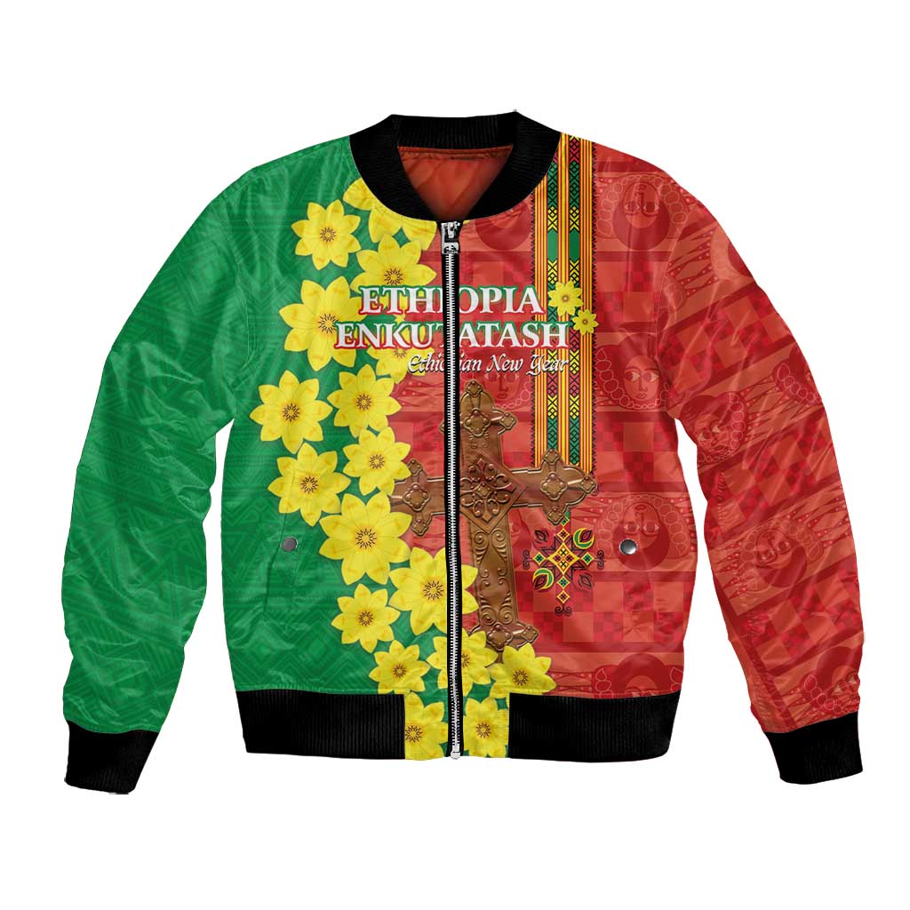 Enkutatash Ethiopia Bomber Jacket Melkam Addis Amet Adey Abeba Flower