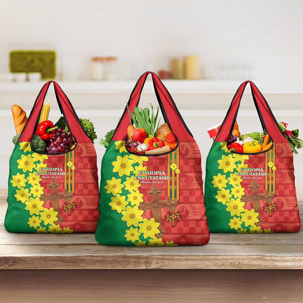 Enkutatash Ethiopia Grocery Bag Melkam Addis Amet Adey Abeba Flower