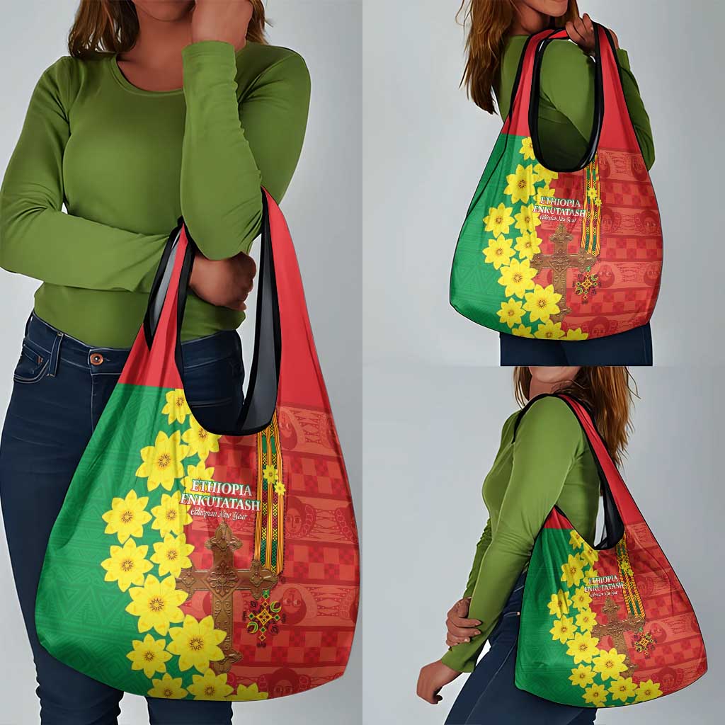 Enkutatash Ethiopia Grocery Bag Melkam Addis Amet Adey Abeba Flower