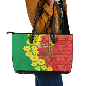 Enkutatash Ethiopia Leather Tote Bag Melkam Addis Amet Adey Abeba Flower