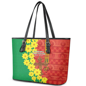 Enkutatash Ethiopia Leather Tote Bag Melkam Addis Amet Adey Abeba Flower