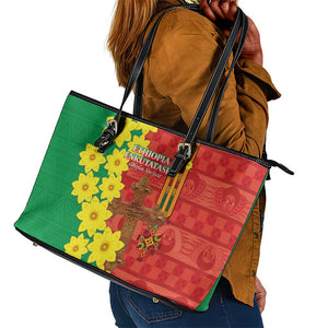 Enkutatash Ethiopia Leather Tote Bag Melkam Addis Amet Adey Abeba Flower