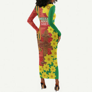 Enkutatash Ethiopia Long Sleeve Bodycon Dress Melkam Addis Amet Adey Abeba Flower