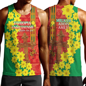 Enkutatash Ethiopia Men Tank Top Melkam Addis Amet Adey Abeba Flower