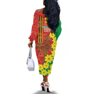 Enkutatash Ethiopia Off The Shoulder Long Sleeve Dress Melkam Addis Amet Adey Abeba Flower