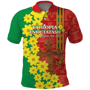 Enkutatash Ethiopia Polo Shirt Melkam Addis Amet Adey Abeba Flower