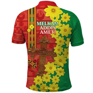 Enkutatash Ethiopia Polo Shirt Melkam Addis Amet Adey Abeba Flower