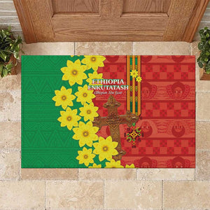 Enkutatash Ethiopia Rubber Doormat Melkam Addis Amet Adey Abeba Flower