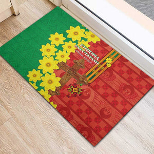 Enkutatash Ethiopia Rubber Doormat Melkam Addis Amet Adey Abeba Flower