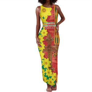 Enkutatash Ethiopia Tank Maxi Dress Melkam Addis Amet Adey Abeba Flower