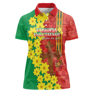 Enkutatash Ethiopia Women Polo Shirt Melkam Addis Amet Adey Abeba Flower