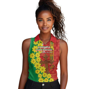 Enkutatash Ethiopia Women Sleeveless Polo Shirt Melkam Addis Amet Adey Abeba Flower