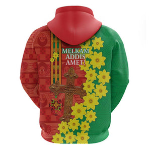 Enkutatash Ethiopia Zip Hoodie Melkam Addis Amet Adey Abeba Flower