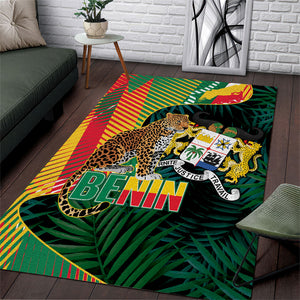 Benin Independence Day Area Rug Coat Of Arms Leopard Oil Palm Leaves