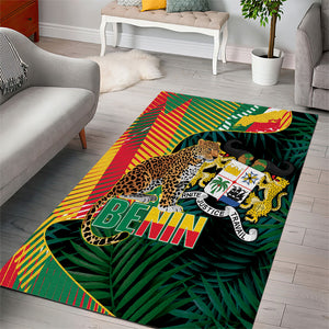 Benin Independence Day Area Rug Coat Of Arms Leopard Oil Palm Leaves