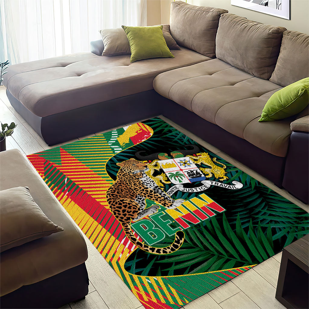 Benin Independence Day Area Rug Coat Of Arms Leopard Oil Palm Leaves