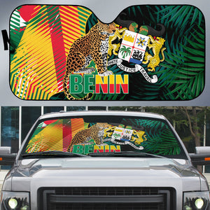 Benin Independence Day Auto Sun Shade Coat Of Arms Leopard Oil Palm Leaves